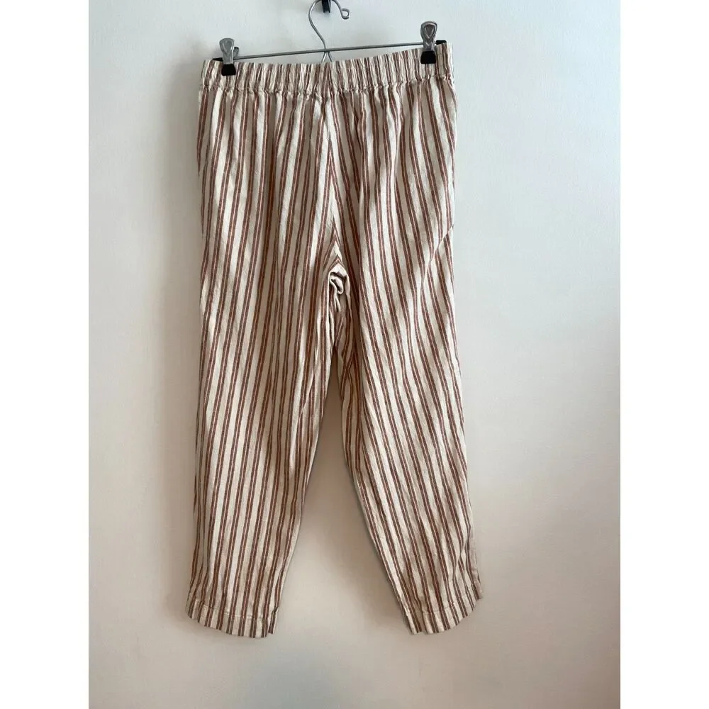 Madewell Linen Cotton Track Trouser Pants In Stripe In Saddle Brown
